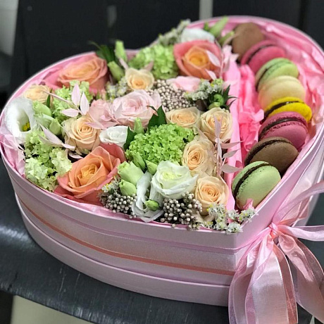 Коробка цветов сердце Карамель - Фото 1