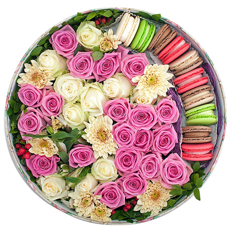 Цветы в коробке с макарони средняя 5 - Фото 1