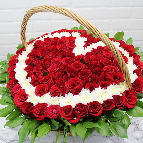 Букет из 101 розы в виде сердце №2 - Фото 1