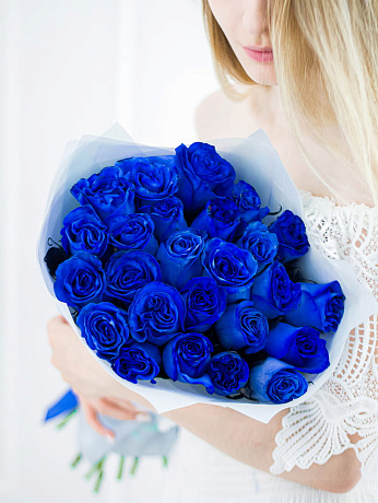 Букет 25 синих роз - Фото 1