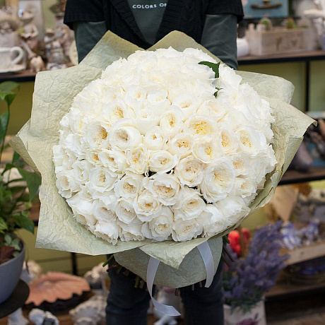Букет из белых пионовидных роз (101) - Фото 1