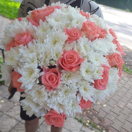 Букет из роз и хризантем №163 - Фото 1