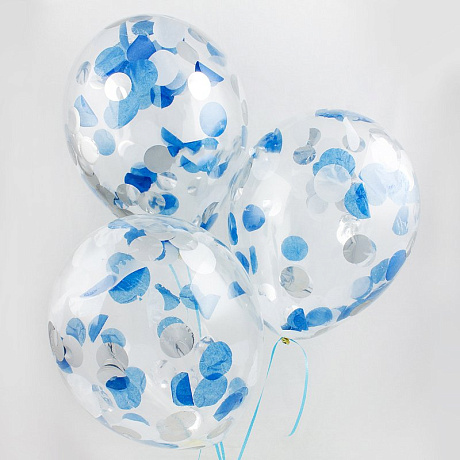 Шары с круглыми конфетти голубой, серебро - Фото 1