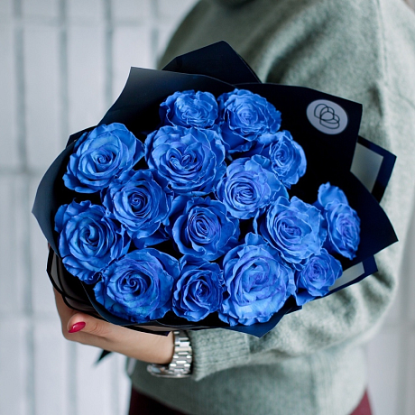 Букет из 15 синих роз - Фото 1
