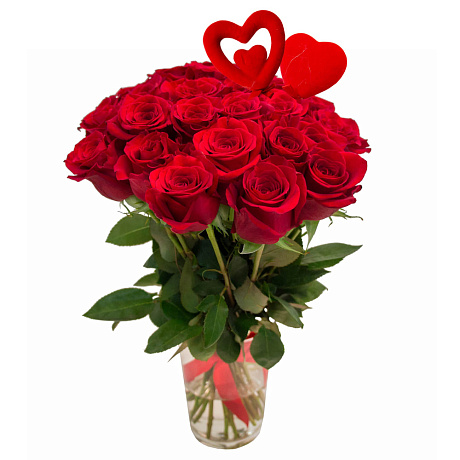 Букет из 21 красной розы с сердцем - Фото 1
