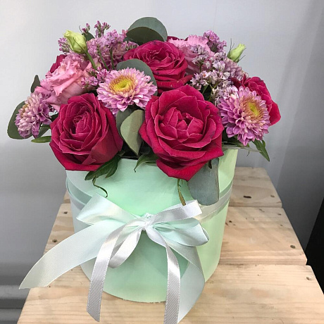 Шляпная коробка с цветами №160 - Фото 1