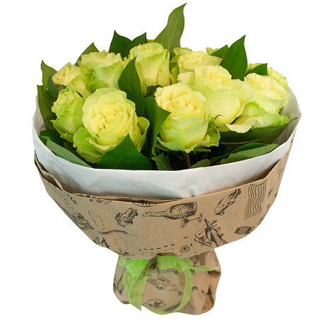 Букет из 11 желтых роз и салала - Фото 1