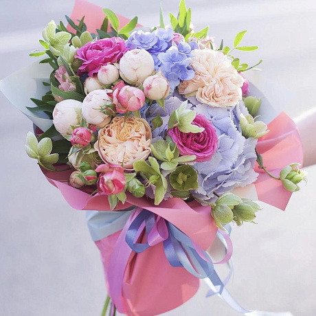 Букет с голубой гортензий Барби - Фото 1