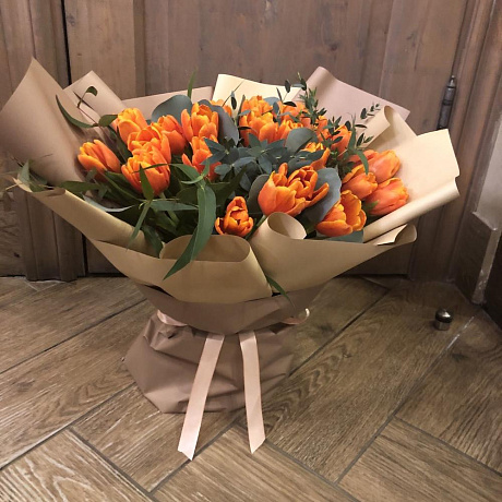 Большой букет из тюльпанов Закат - Фото 1