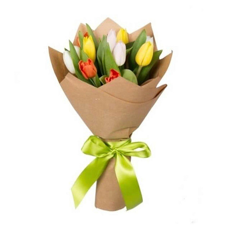 11 разноцветных тюльпанов в упаковке - Фото 1