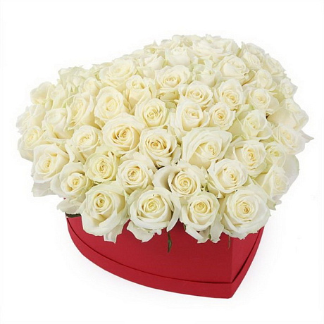 Букет из 21 розы сердцем в коробке - Фото 1