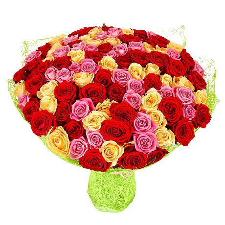 Букет из 101 разноцветной розы - Фото 1
