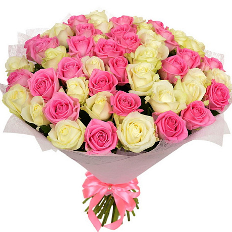 Букет из 101 белой и розовой розы - Фото 1
