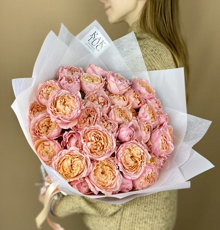 21 персиковая пионовидная роза Премиум - Фото 1