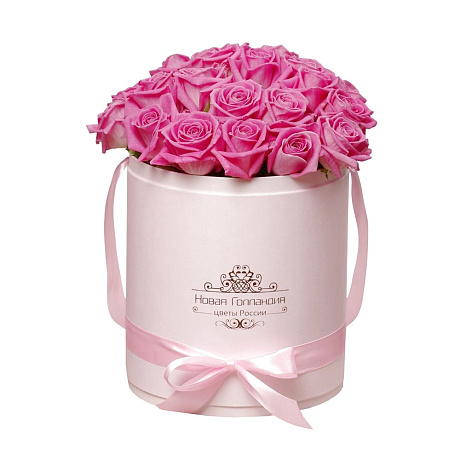 25 розовых роз в розовой шляпной коробке №616 - Фото 1