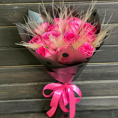 Розовый букет с перьями - Фото 1