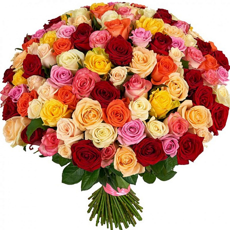 101 разноцветная роза под ленту - Фото 1