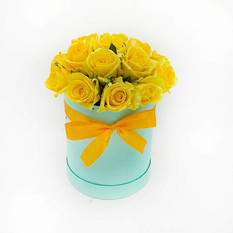 25 желтых роз в голубой шляпной коробке №182 - Фото 1