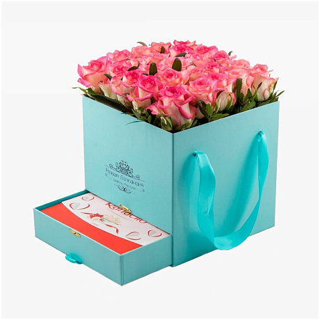 Тиффани коробка шкатулка 25 розовых роз Джумелия Raffaello в подарок №678 - Фото 1