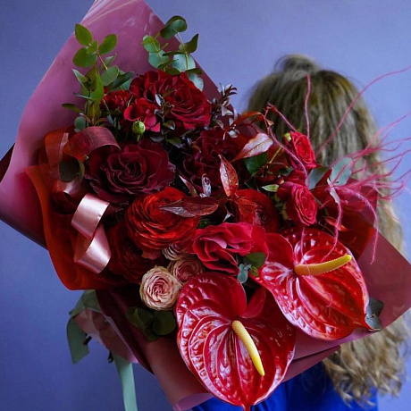 Красивый букет в красных оттенках-«Пламя» - Фото 1