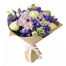 Букет из роз, ирисов и хризантем Романтика