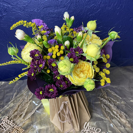 Букет цветов Желто-фиолетовый - Фото 1