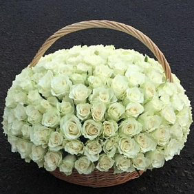 121 белая роза в корзине