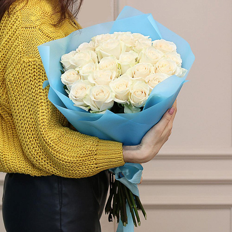 Букет из 25 белых роз (50 см) Эквадор №162 - Фото 1