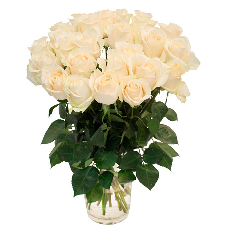 Букет из 21 белой розы под ленту №2 - Фото 1