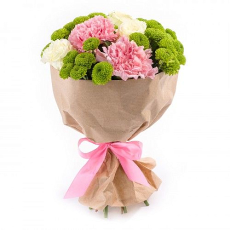 Букет из роз, гвоздик и хризантем Сантини - Фото 1