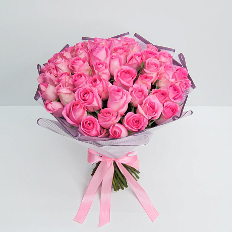 Букет 51 розовых роз (40см) - Фото 1