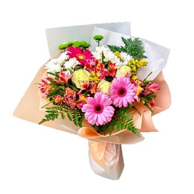 Осенний букет №3 из герберы, альстромерий и роз