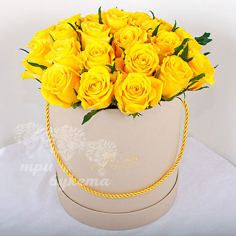 51 Желтая роза в большой белой шляпной коробке №185 - Фото 1