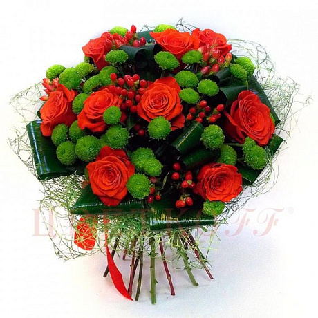 «Шафран» букет из роз и хризантем - Фото 1
