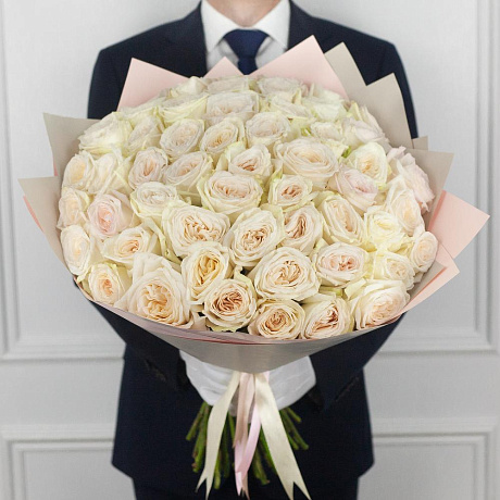 Букет из 51 ароматной эквадорской розы White O Hara - Фото 1