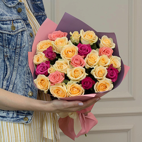 Букет 25 роз микс 50см №160 - Фото 1