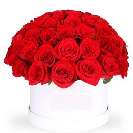 Букет из 19 красных роз в малой шляпной коробке - Фото 1