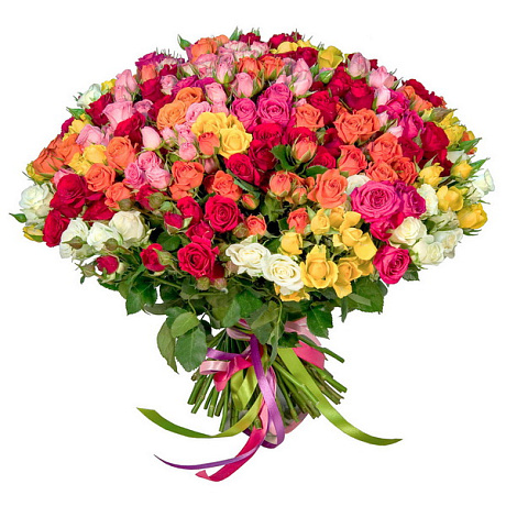Букет из 35 разноцветных кустовых роз - Фото 1