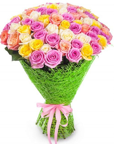 Букет из 75 разноцветных роз - Фото 1