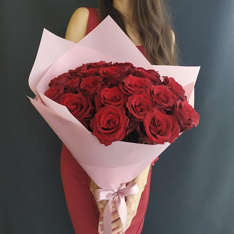 Монобукет из бордовых роз - Фото 1