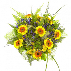 Букет из желтых гербер, альстромерий и зелени