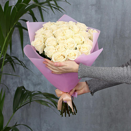 Букет из 25 белых роз (50 см) Эквадор №161 - Фото 1