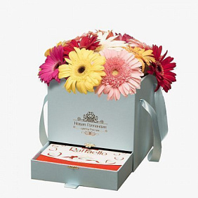 15 гербер в белой коробке шкатулке с рафаэлло №492