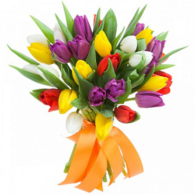 Букет из 31 разноцветного тюльпана