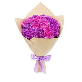 Букет из 17 фиолетовых и розовых гвоздик