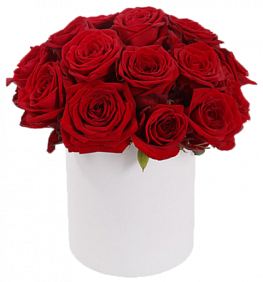 Букет из 15 красных роз в малой шляпной коробке №2