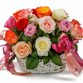 Цветы в корзине 21 розы Аморе мио