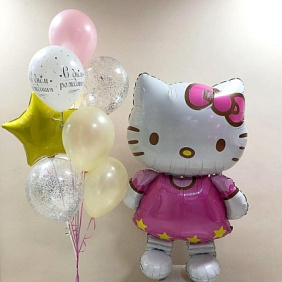 Композиция из шаров "С днём рождения,Hello Kitty"