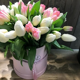 Тюльпаны в нежно розовой коробочке