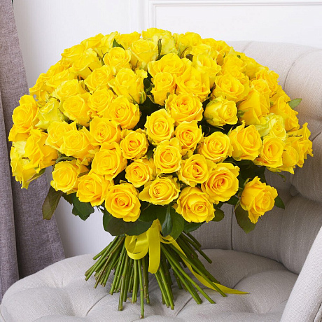 Букет из 101 желтой розы 50 см - Фото 1